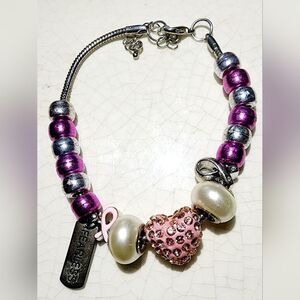 Pink Ribbon Breast Cancer Awareness Charm Anklet Handmade